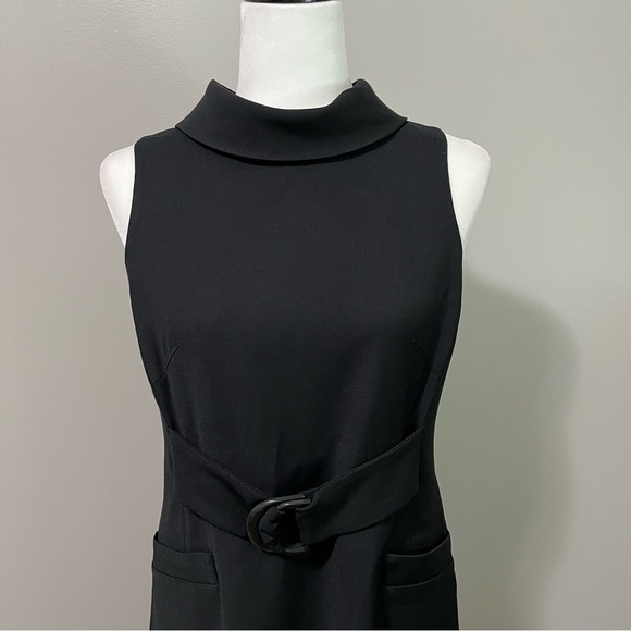 M Siamo Mock Neck Sleeveless Black Wool Lined Sheath Dress - Picture 3 of 12